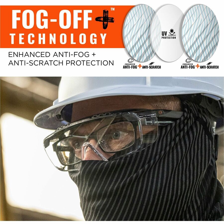 Ergodyne Skullerz OSMIN Anti-Scratch & Enhanced Anti-Fog Safety Glasses, Clear Lens, Matte Black Frame, Over-the-Glasses, Adjustable Temple, Vented, 1 Each