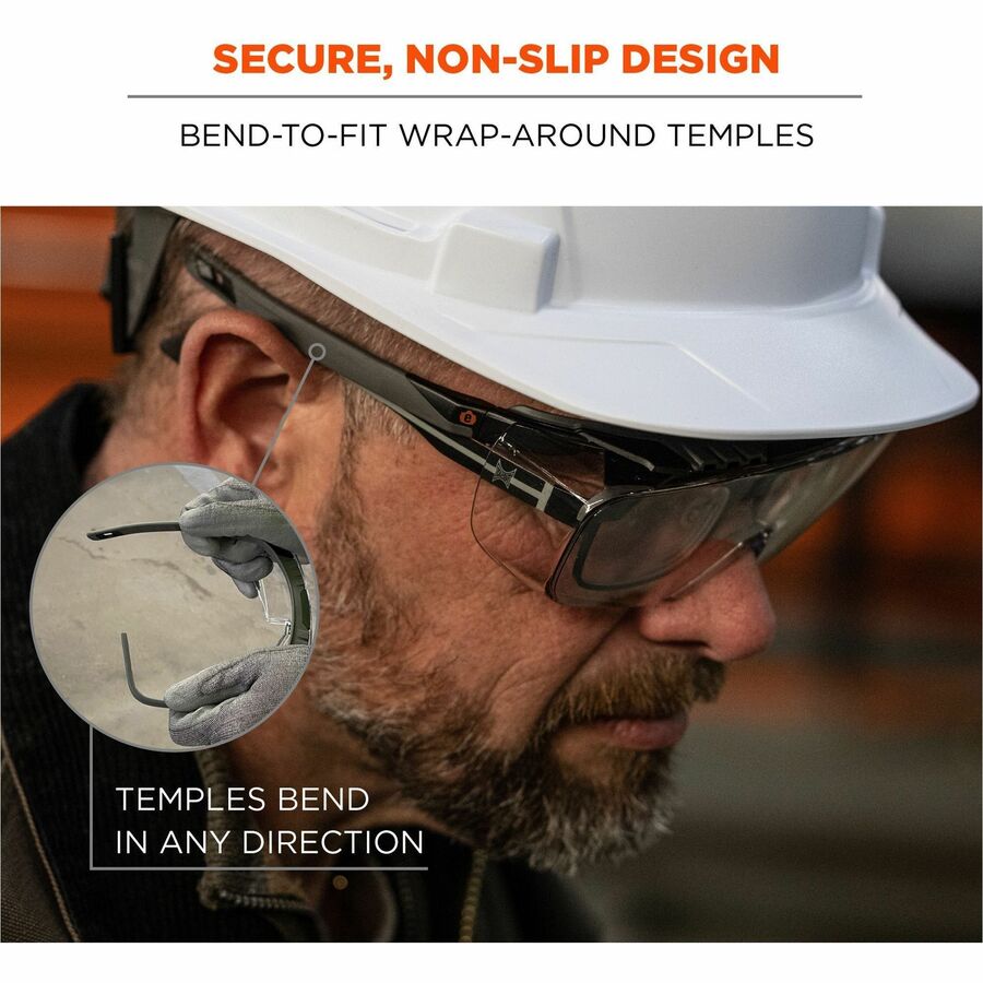 Ergodyne Skullerz OSMIN Anti-Scratch & Enhanced Anti-Fog Safety Glasses, Clear Lens, Matte Black Frame, Over-the-Glasses, Adjustable Temple, Vented, 1 Each