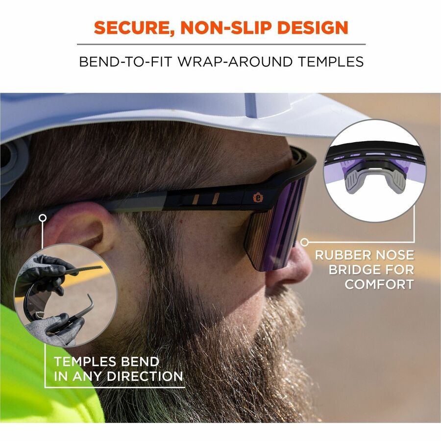 Ergodyne Aegir Enhanced Anti-Fog Safety Glasses, Blue Mirror Lens, Matte Black Frame, Polycarbonate/Rubber, Non-slip, Lightweight, Impact Resistant, Adjustable Temple, 1 Each