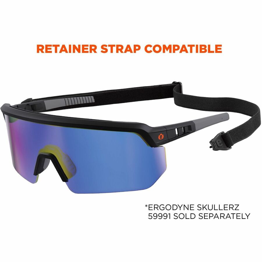 Ergodyne Aegir Enhanced Anti-Fog Safety Glasses, Blue Mirror Lens, Matte Black Frame, Polycarbonate/Rubber, Non-slip, Lightweight, Impact Resistant, Adjustable Temple, 1 Each