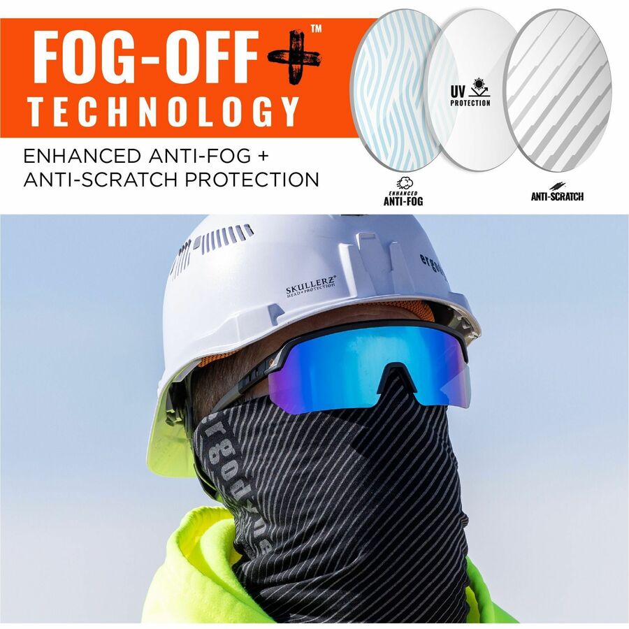 Ergodyne Aegir Enhanced Anti-Fog Safety Glasses, Blue Mirror Lens, Matte Black Frame, Polycarbonate/Rubber, Non-slip, Lightweight, Impact Resistant, Adjustable Temple, 1 Each