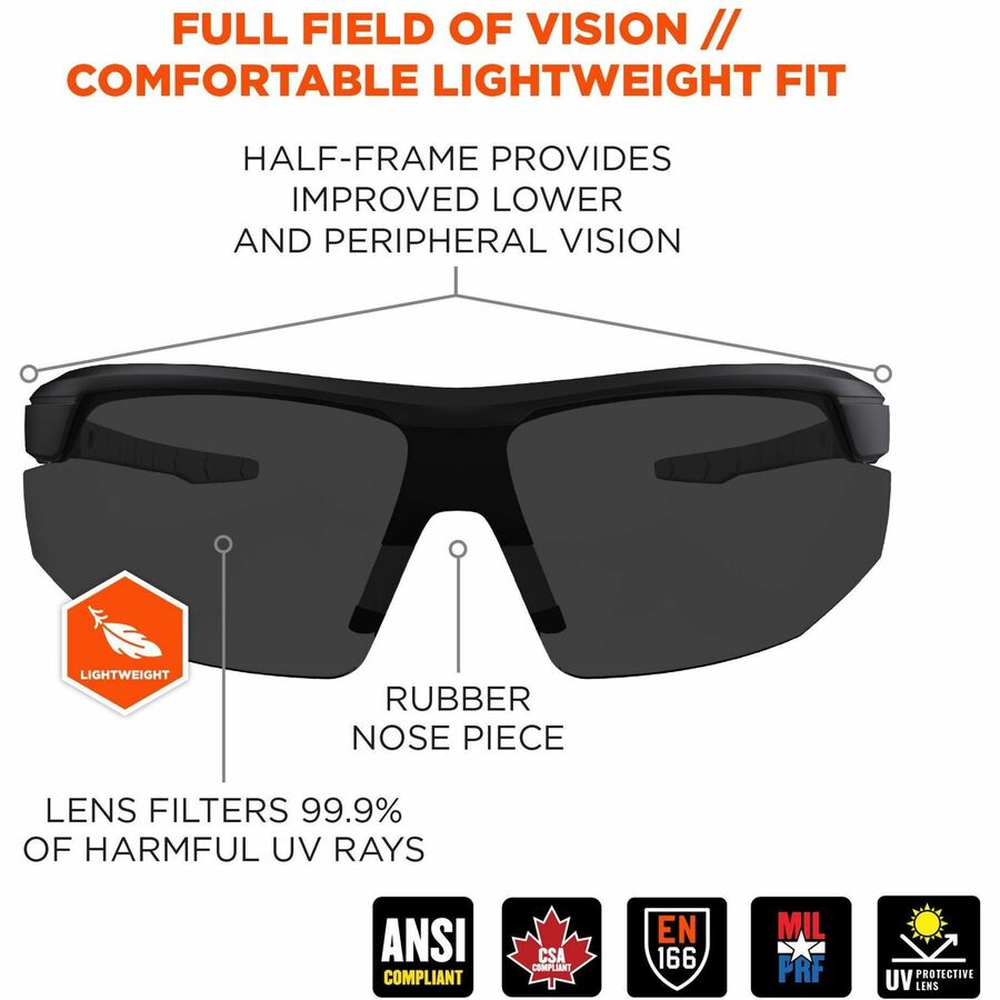 Ergodyne Skullerz SKOLL Anti-Scratch & Enhanced Anti-Fog Safety Glasses, Smoke Lens, Matte Black Frame, Lightweight, Non-slip, Impact Resistant, 1 Each