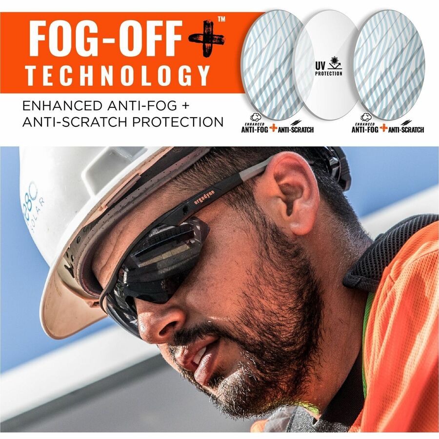 Ergodyne Skullerz SKOLL Anti-Scratch & Enhanced Anti-Fog Safety Glasses, Smoke Lens, Matte Black Frame, Lightweight, Non-slip, Impact Resistant, 1 Each