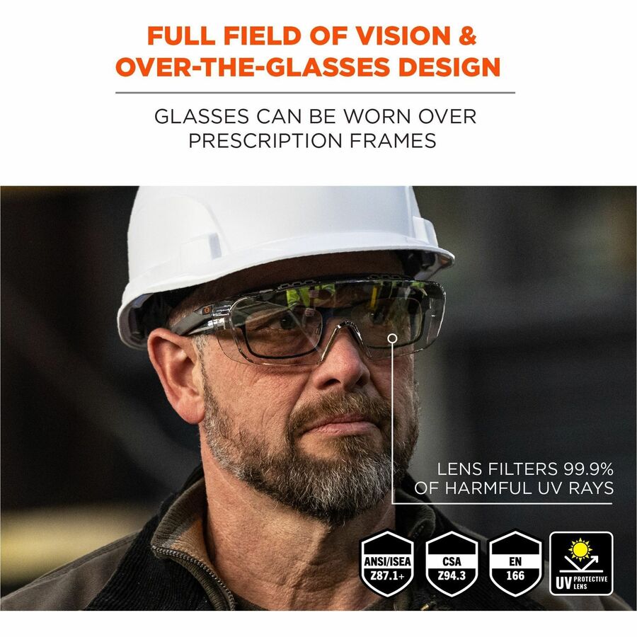 Ergodyne Skullerz OSMIN Safety Glasses, Clear Lens, Matte Black Frame, Impact Resistant, Over-the-Glasses (OTG), Non-slip, 1 Each