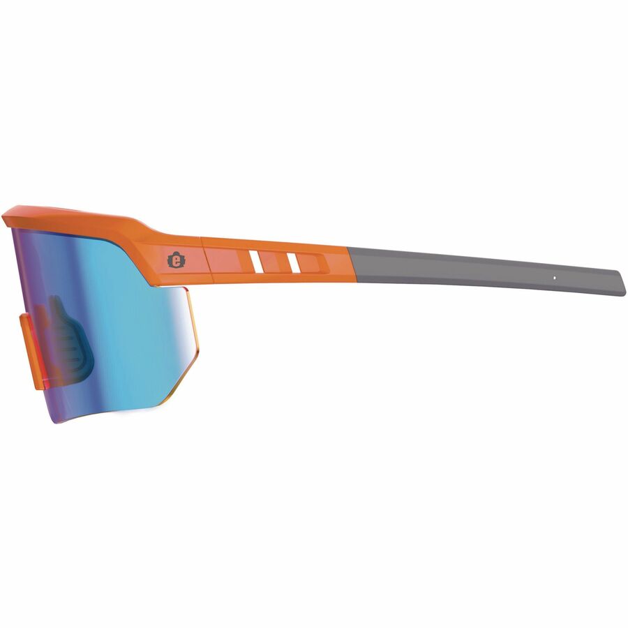 Ergodyne Skullerz AEGIR Safety Glasses, Blue Mirror Lens, Orange Frame, Polycarbonate/Rubber, Impact Resistant, Non-slip, Sweat Resistant, Adjustable, Ventilated, 1 Each