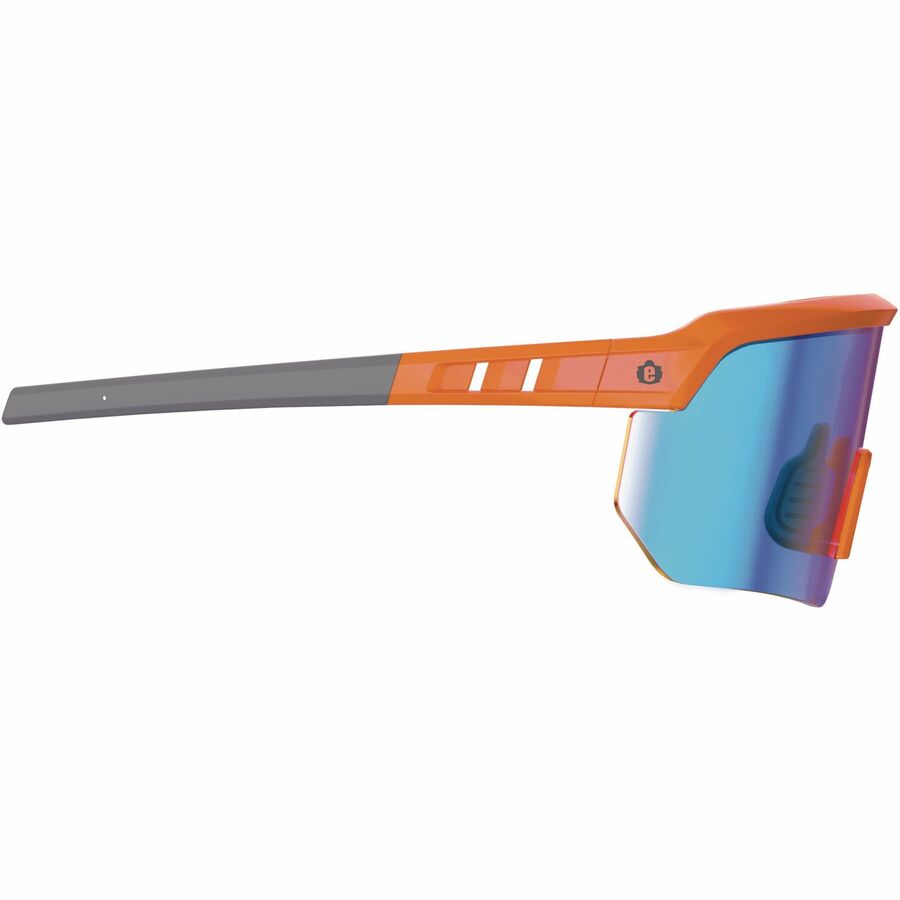 Ergodyne Skullerz AEGIR Safety Glasses, Blue Mirror Lens, Orange Frame, Polycarbonate/Rubber, Impact Resistant, Non-slip, Sweat Resistant, Adjustable, Ventilated, 1 Each