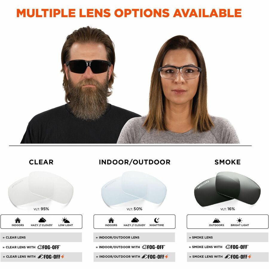 Ergodyne Skullerz Dellenger-AFAS Anti-Fog Scratch-Resistant Safety Glasses, Clear Lens, Matte Black Frame, Adjustable Temple, Lightweight, Rimless, Impact Resistant, 1 Each