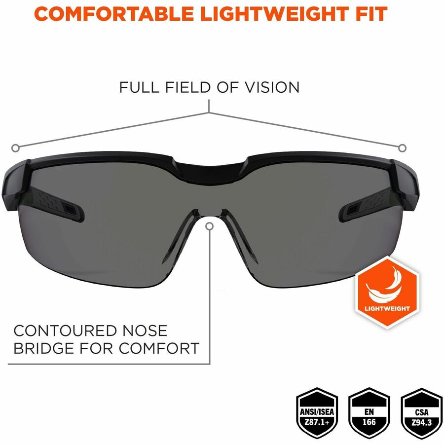 Ergodyne Skullerz Dellenger Safety Glasses, Smoke Lens, Matte Black Frame, Adjustable Temple, Impact Resistant, Rimless, Lightweight, Wraparound Design, 1 Each