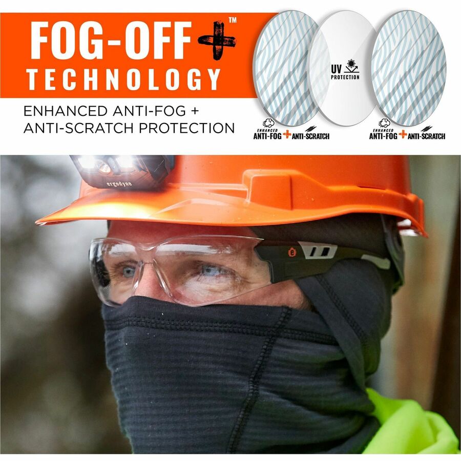 Ergodyne Skullerz SAGA Anti-Scratch & Enhanced Anti-Fog Safety Glasses, Clear Polycarbonate Lens, Matte Black Frame, Rimless, Lightweight, Non-slip, Comfortable, 1 Each