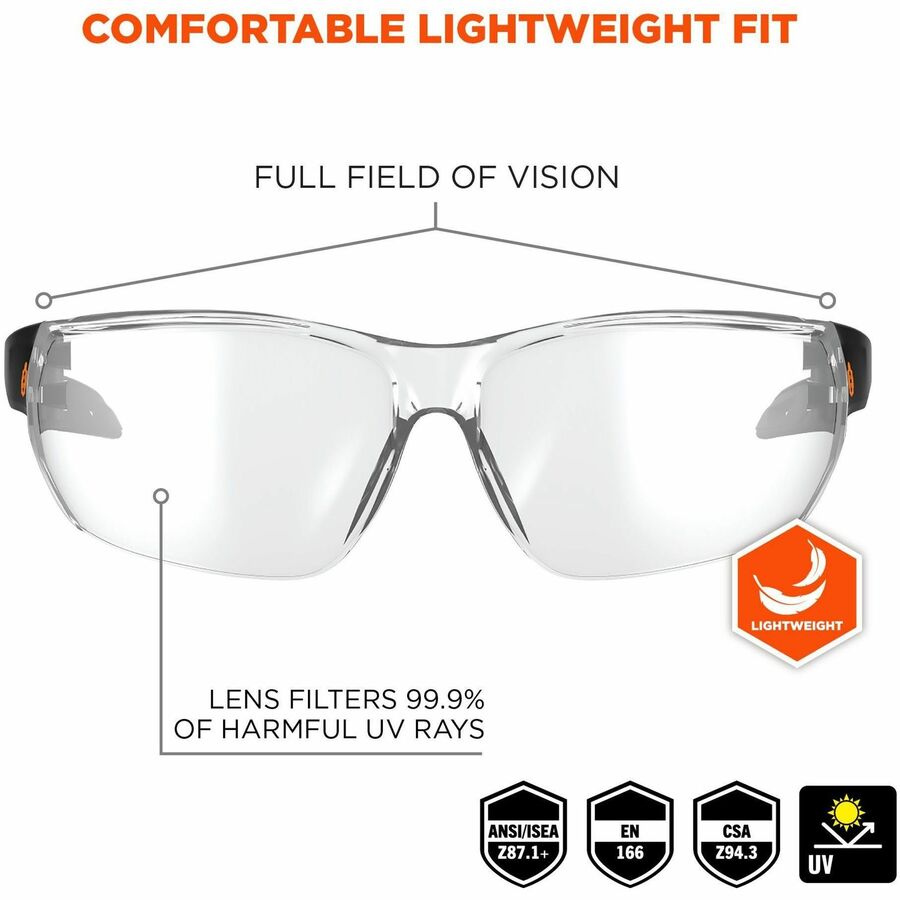 Ergodyne Skullerz VALI Anti-Scratch & Enhanced Anti-Fog Safety Glasses, Clear Lens, Matte Black Frame, Lightweight, Frameless, Non-slip, Impact Resistant, 1 Each