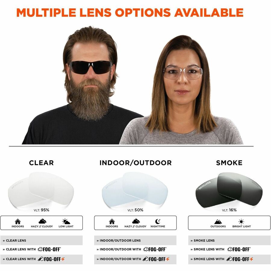 Ergodyne Skullerz VALI Anti-Scratch & Enhanced Anti-Fog Safety Glasses, Clear Lens, Matte Black Frame, Lightweight, Frameless, Non-slip, Impact Resistant, 1 Each