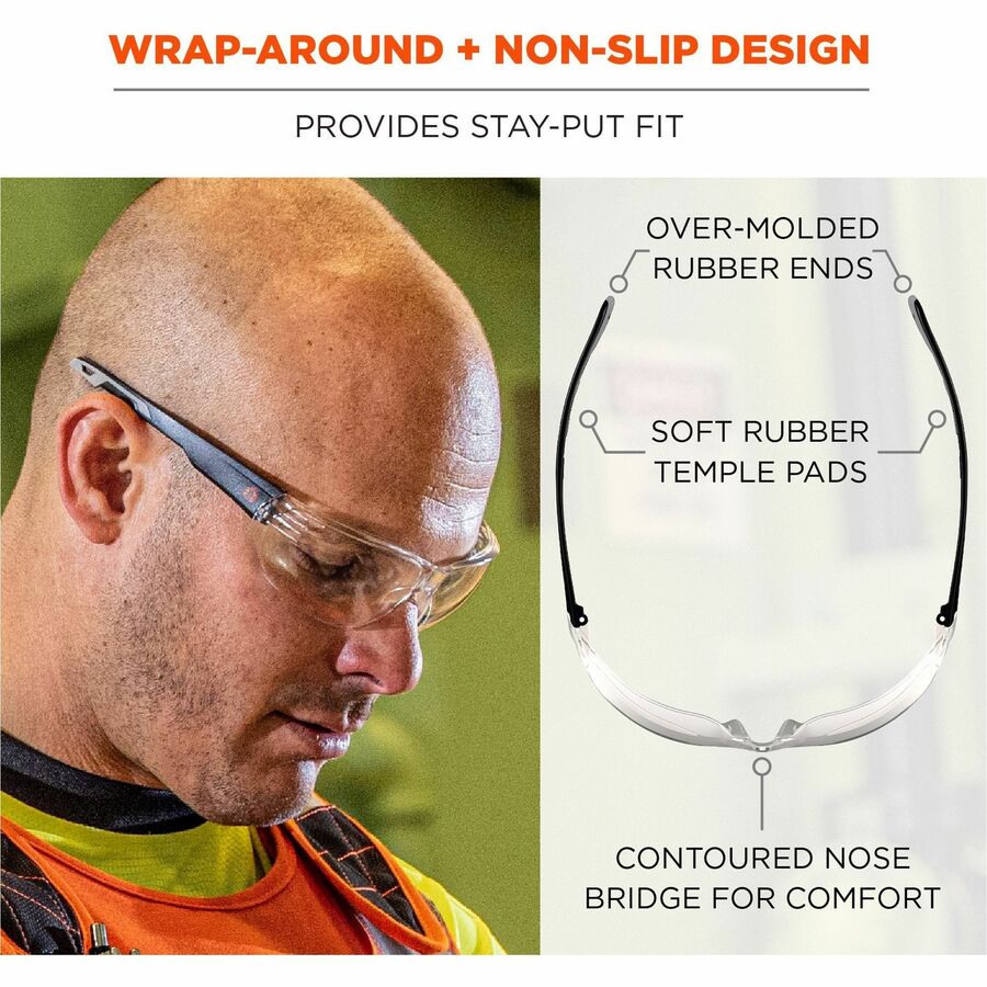 Ergodyne Skullerz VALI Anti-Scratch & Enhanced Anti-Fog Safety Glasses, Clear Lens, Matte Black Frame, Lightweight, Frameless, Non-slip, Impact Resistant, 1 Each