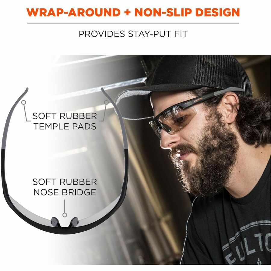 Ergodyne Skullerz SKOLL Anti-Scratch & Enhanced Anti-Fog Safety Glasses, Matte Black Frame, Polycarbonate Lenses, Lightweight, Non-slip, Impact Resistant, 1 Each