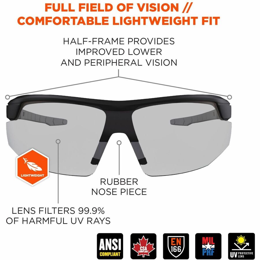 Ergodyne Skullerz SKOLL Anti-Scratch & Enhanced Anti-Fog Safety Glasses, Matte Black Frame, Polycarbonate Lenses, Lightweight, Non-slip, Impact Resistant, 1 Each