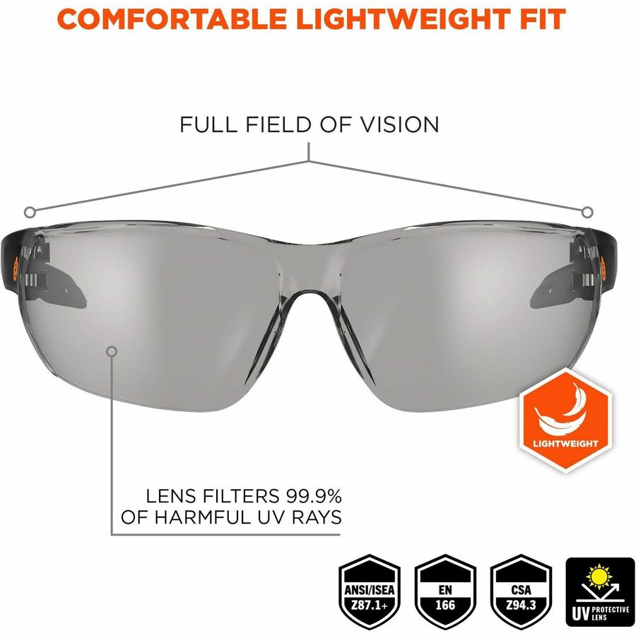 Ergodyne Skullerz VALI Anti-Scratch & Enhanced Anti-Fog Safety Glasses, Matte Black Frame, Polycarbonate Lens, Rubber Temples, Lightweight, Frameless, Wraparound Design, 1 Each