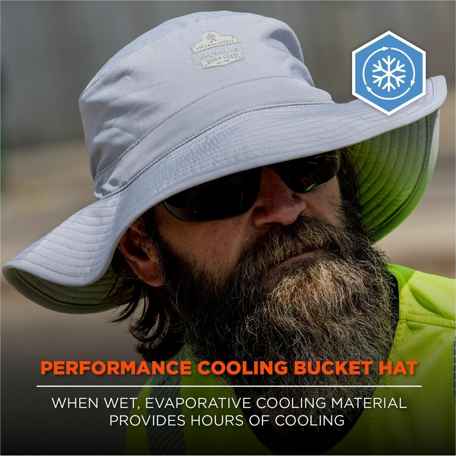 Ergodyne 8939 Cooling Bucket Hat, Polyester/Spandex, Gray, One Size Fits Most, 1 Each