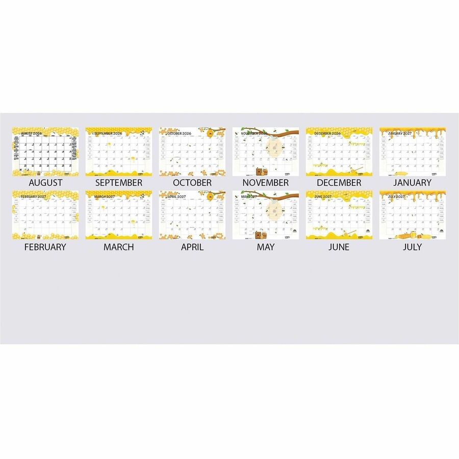Academic - Julian Dates - Monthly - 12 Month - August 2025 to July 2026 - 22" x 17" Sheet Size - Multicolor/White Sheet - 2.38" x 2.50" Block - Glue Top - Desk Pad - Yellow - Paper - Notes Area, Reinforced Corner, Printed, Daily Block - 1 Each