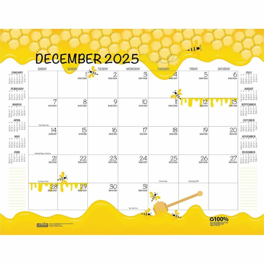 Academic - Julian Dates - Monthly - 12 Month - August 2025 to July 2026 - 22" x 17" Sheet Size - Multicolor/White Sheet - 2.38" x 2.50" Block - Glue Top - Desk Pad - Yellow - Paper - Notes Area, Reinforced Corner, Printed, Daily Block - 1 Each