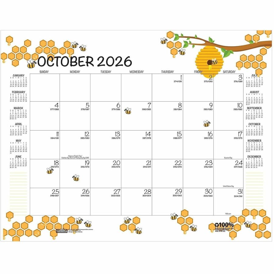 Academic - Julian Dates - Monthly - 12 Month - August 2025 to July 2026 - 22" x 17" Sheet Size - Multicolor/White Sheet - 2.38" x 2.50" Block - Glue Top - Desk Pad - Yellow - Paper - Notes Area, Reinforced Corner, Printed, Daily Block - 1 Each