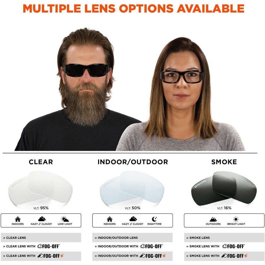 Ergodyne Skullerz THOR Anti-Scratch/Anti-Fog Safety Glasses, Translucent Lens, Matte Black Nylon Frame, Flexible & Durable, 1 Each