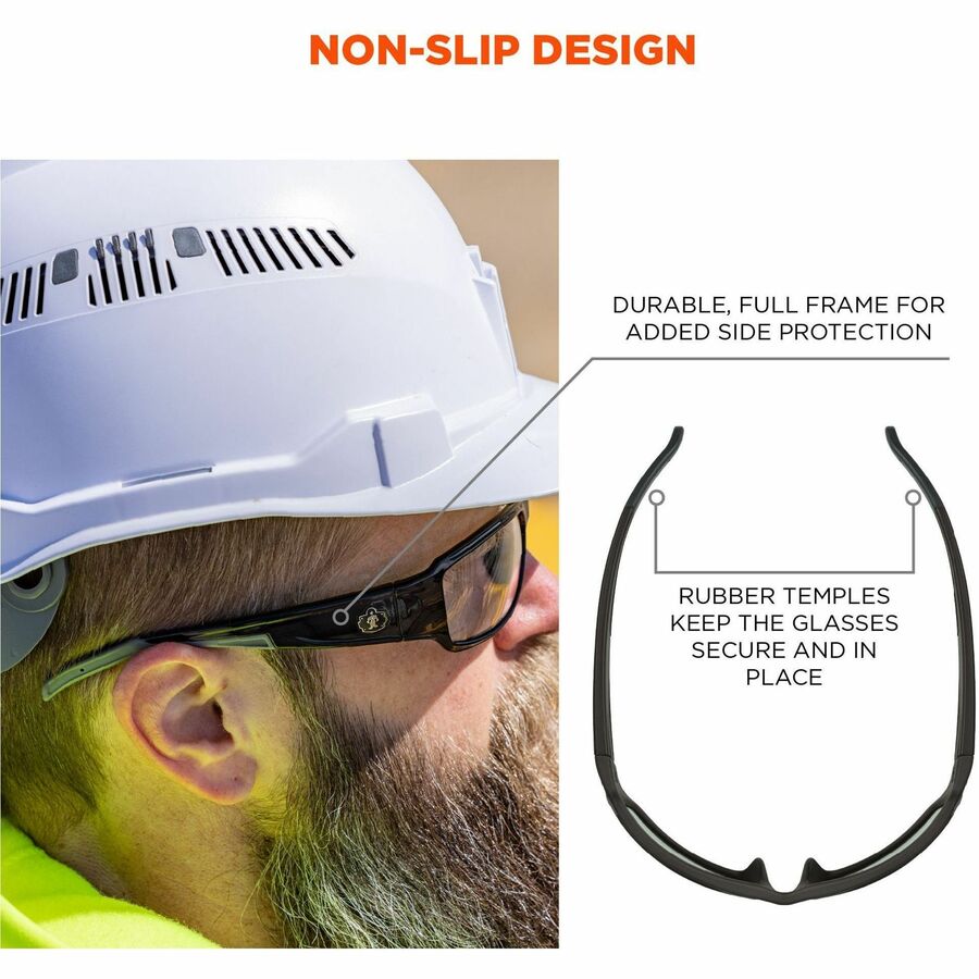 Ergodyne Skullerz THOR Anti-Scratch/Anti-Fog Safety Glasses, Translucent Lens, Matte Black Nylon Frame, Flexible & Durable, 1 Each