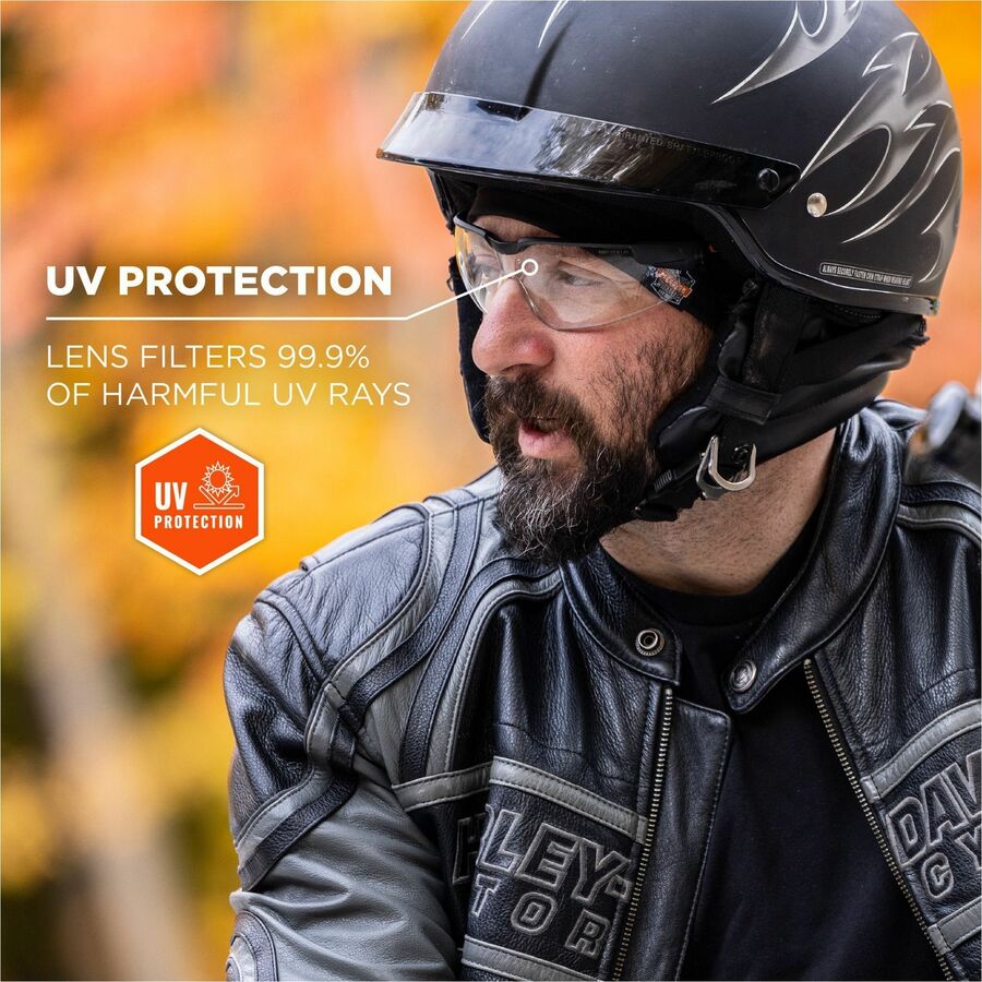 Ergodyne Skullerz Dellenger Safety Glasses, Clear Lens, Matte Black Frame, Adjustable Temple, Impact Resistant, Rimless, Lightweight, Flexible, Non-slip, UV Resistant, Wraparound, Soft Half Frame, 1 Each