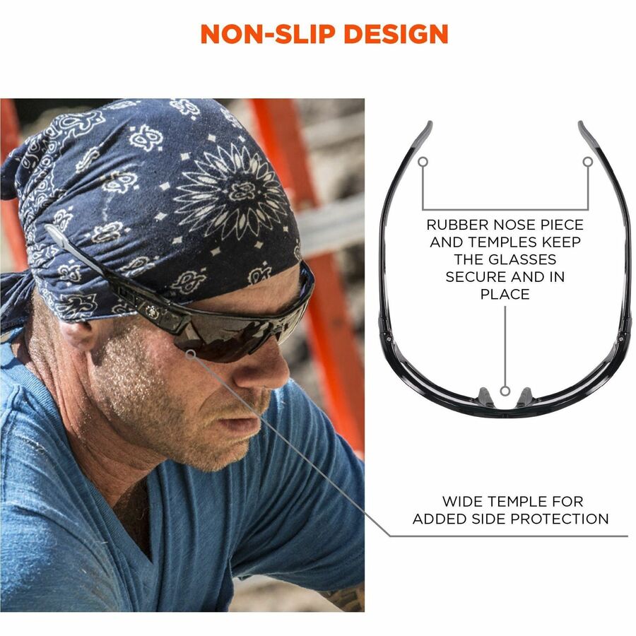 Ergodyne DAGR Anti-Scratch/Anti-Fog Safety Glasses, Smoke Lens, Matte Black Frame, Flexible Half Frame, Non-slip, Sweat Resistant, 1 Each