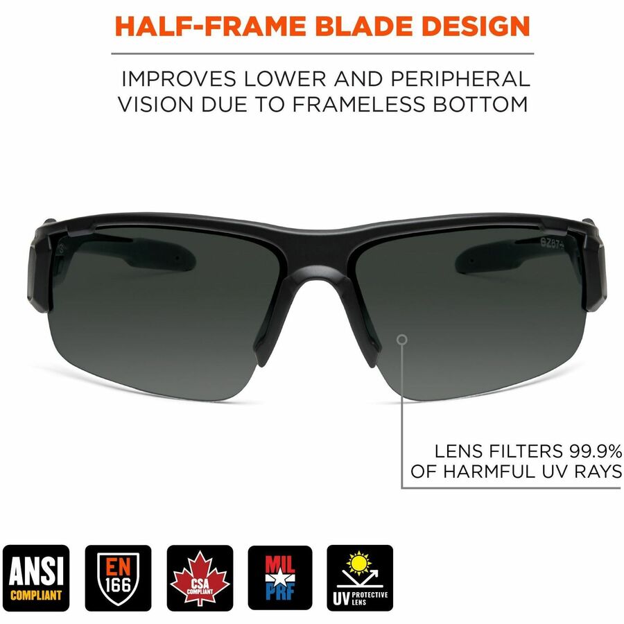 Ergodyne DAGR Anti-Scratch/Anti-Fog Safety Glasses, Smoke Lens, Matte Black Frame, Flexible Half Frame, Non-slip, Sweat Resistant, 1 Each