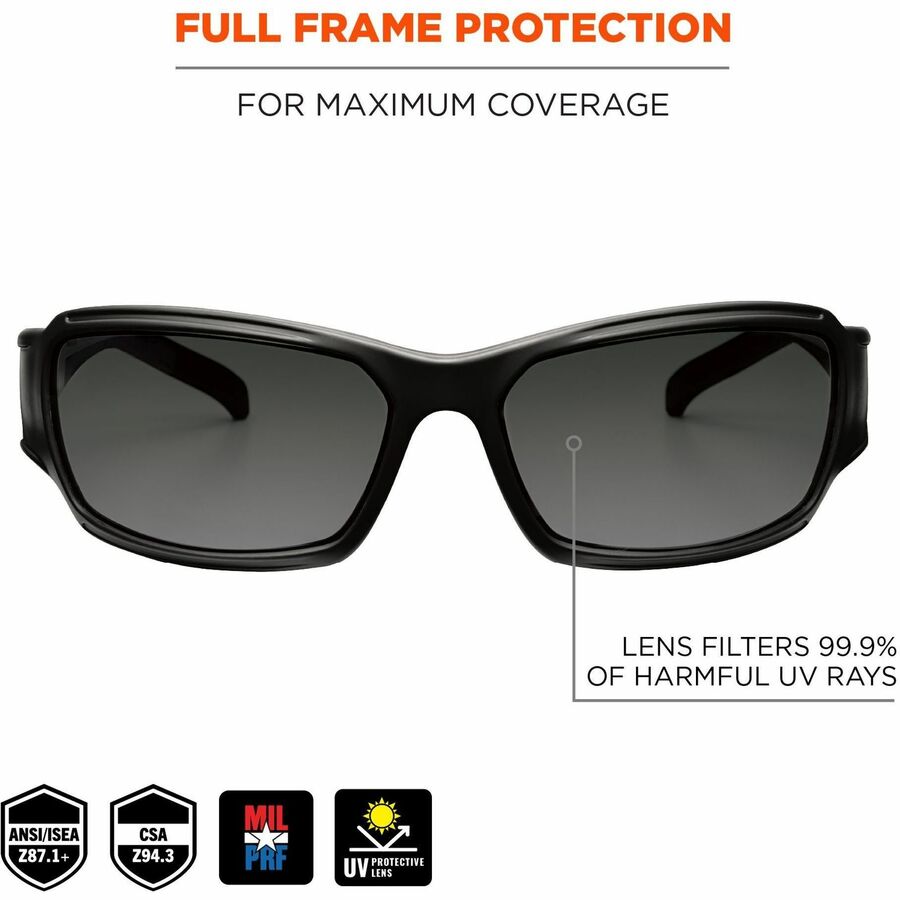 Ergodyne THOR Anti-Scratch/Anti-Fog Safety Glasses, Smoke Lens, Matte Black Frame, Flexible Durable Nylon, 1 Each