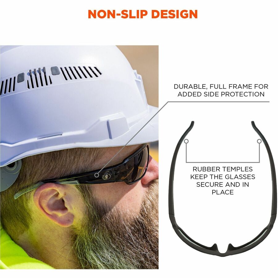 Ergodyne THOR Anti-Scratch/Anti-Fog Safety Glasses, Smoke Lens, Matte Black Frame, Flexible Durable Nylon, 1 Each