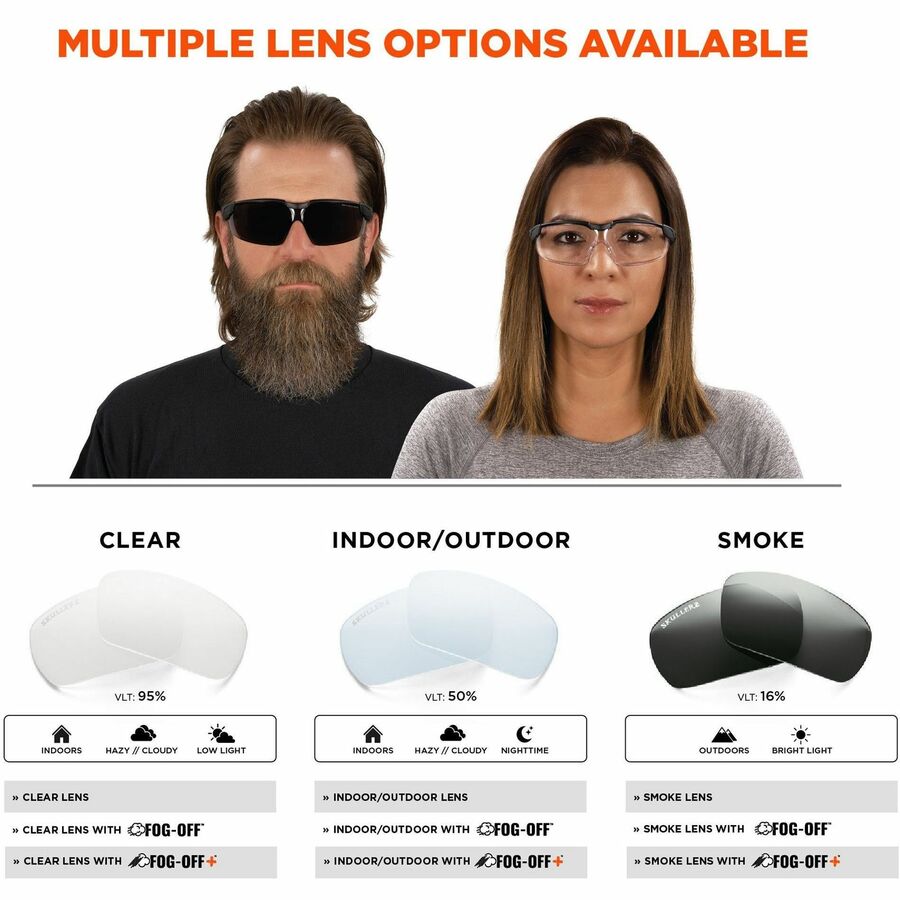 Ergodyne Skullerz Dellenger Anti-Fog Safety Glasses, Clear Polycarbonate Lens, Matte Black Frame, Adjustable Temples, Rimless, Lightweight, Impact Resistant, Wraparound Design, 1 Each