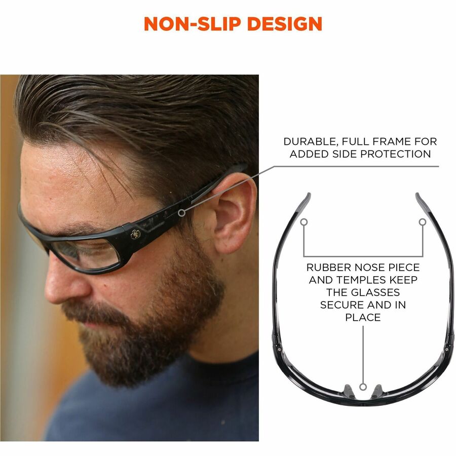 Ergodyne Odin Anti-Scratch/Anti-Fog Safety Glasses, Clear Lens, Matte Black Frame, Impact Resistant, Non-slip, Sweat Resistant, 1 Each
