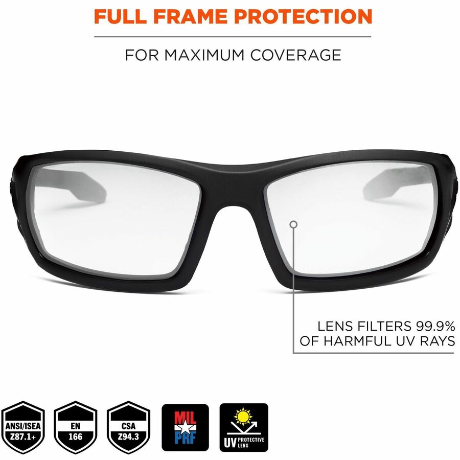 Ergodyne Odin Anti-Scratch/Anti-Fog Safety Glasses, Clear Lens, Matte Black Frame, Impact Resistant, Non-slip, Sweat Resistant, 1 Each