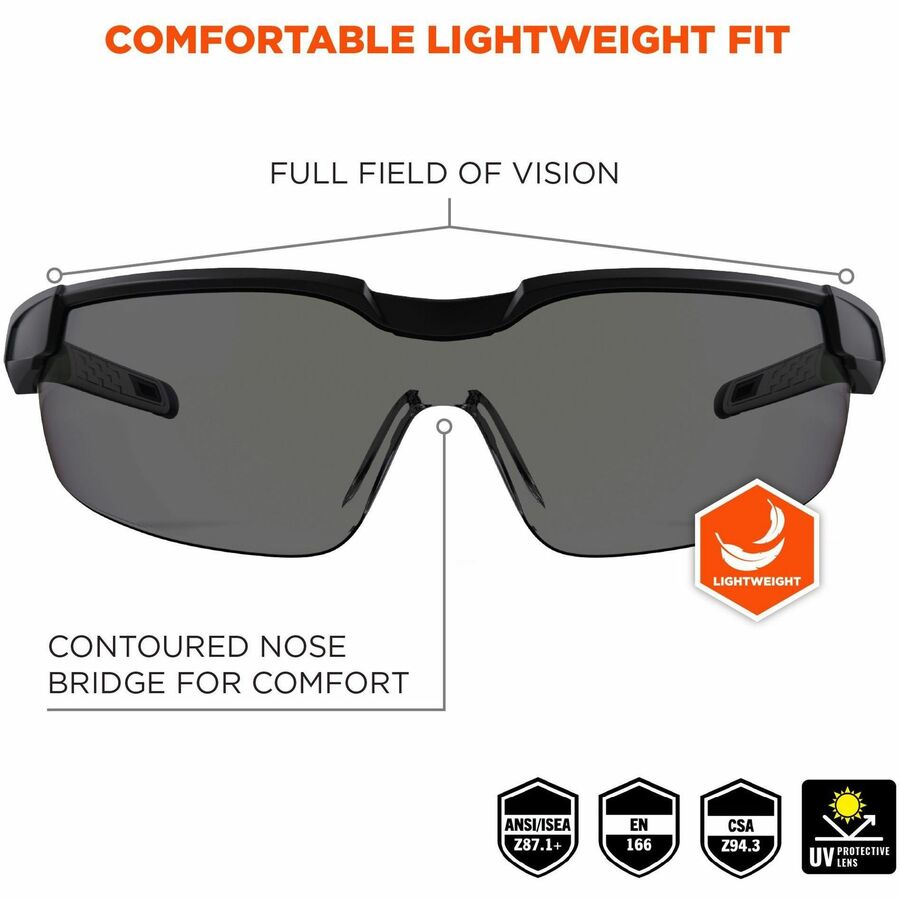 Ergodyne Skullerz Dellenger-AFAS Anti-Fog Scratch-Resistant Safety Glasses, Smoke Lens, Matte Black Frame, Adjustable Temple, Lightweight, Impact Resistant, Rimless, 1 Each
