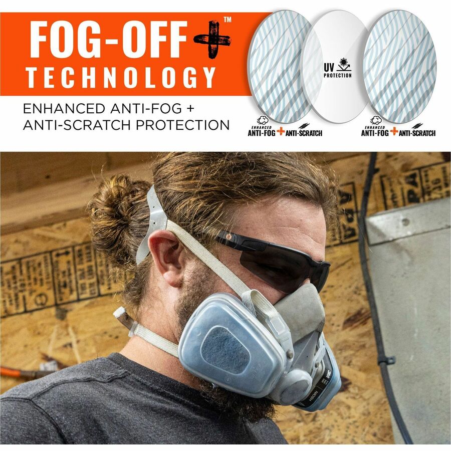 Ergodyne Skullerz Dellenger-AFAS Anti-Fog Scratch-Resistant Safety Glasses, Smoke Lens, Matte Black Frame, Adjustable Temple, Lightweight, Impact Resistant, Rimless, 1 Each