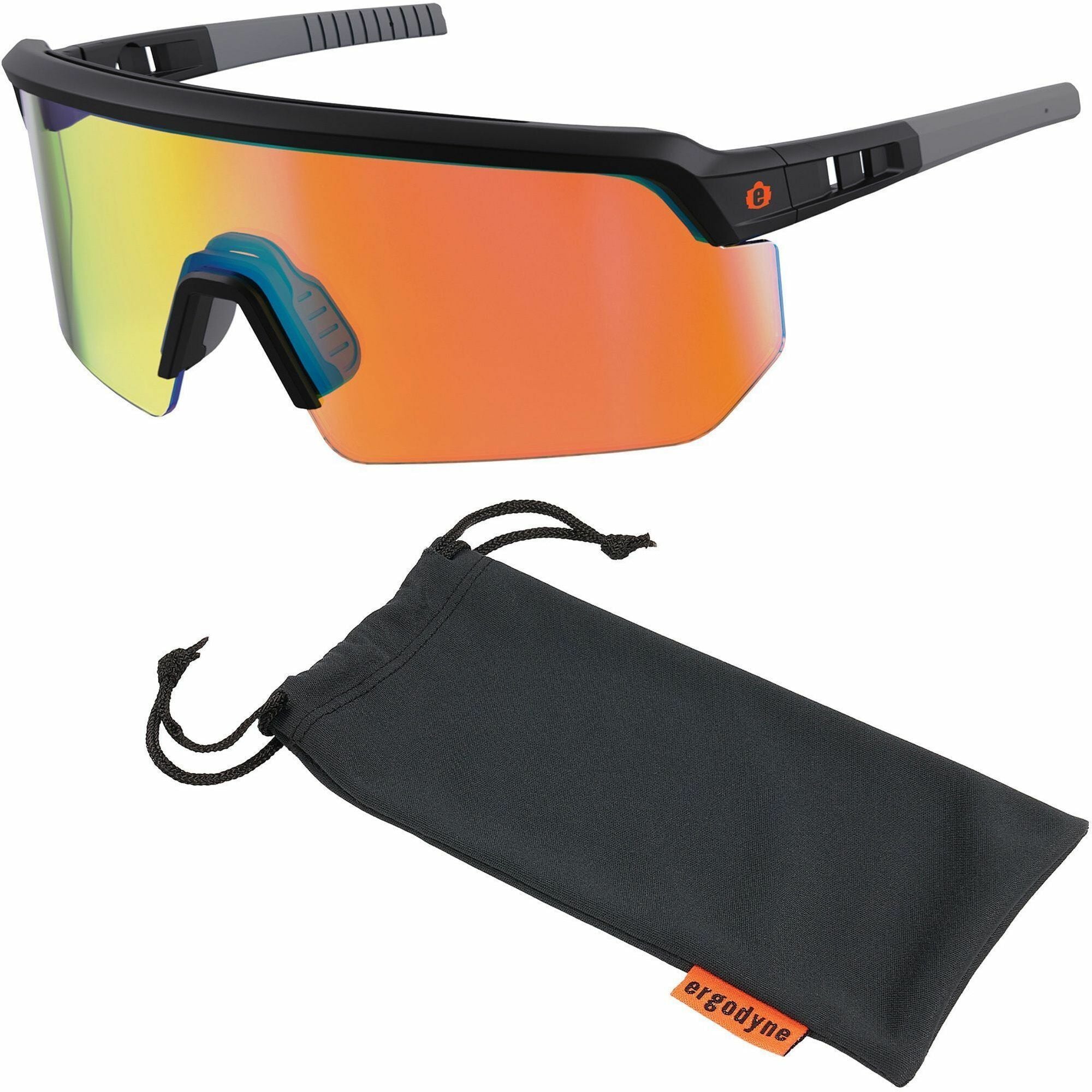 Ergodyne Aegir Enhanced Anti-Fog Safety Glasses, Orange Mirror Lens, Matte Black Frame, Polycarbonate/Rubber, Non-slip, Sweat Resistant, Lightweight, Impact Resistant, Adjustable Temple, 1 Each