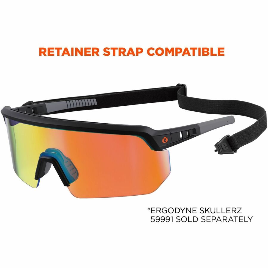 Ergodyne Aegir Enhanced Anti-Fog Safety Glasses, Orange Mirror Lens, Matte Black Frame, Polycarbonate/Rubber, Non-slip, Sweat Resistant, Lightweight, Impact Resistant, Adjustable Temple, 1 Each