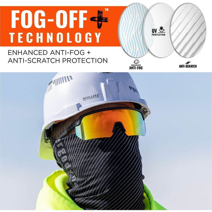 Ergodyne Aegir Enhanced Anti-Fog Safety Glasses, Orange Mirror Lens, Matte Black Frame, Polycarbonate/Rubber, Non-slip, Sweat Resistant, Lightweight, Impact Resistant, Adjustable Temple, 1 Each