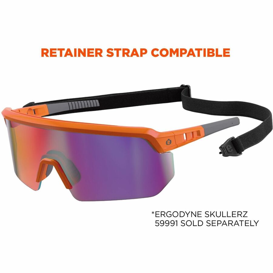 Ergodyne Aegir Enhanced Anti-Fog Safety Glasses, Purple Mirror Lens, Orange Frame, Polycarbonate/Rubber, Non-slip, Sweat Resistant, Lightweight, Durable, Adjustable Temple, Vented, Wraparound Design, 1 Each