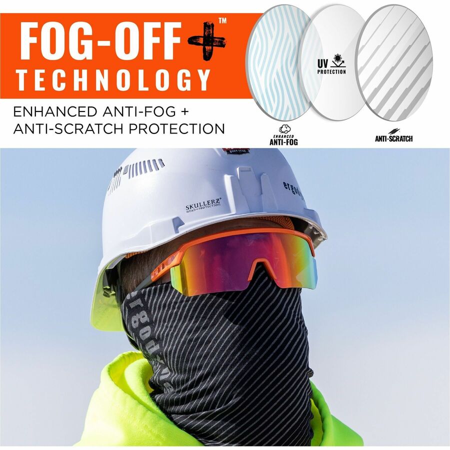 Ergodyne Aegir Enhanced Anti-Fog Safety Glasses, Purple Mirror Lens, Orange Frame, Polycarbonate/Rubber, Non-slip, Sweat Resistant, Lightweight, Durable, Adjustable Temple, Vented, Wraparound Design, 1 Each
