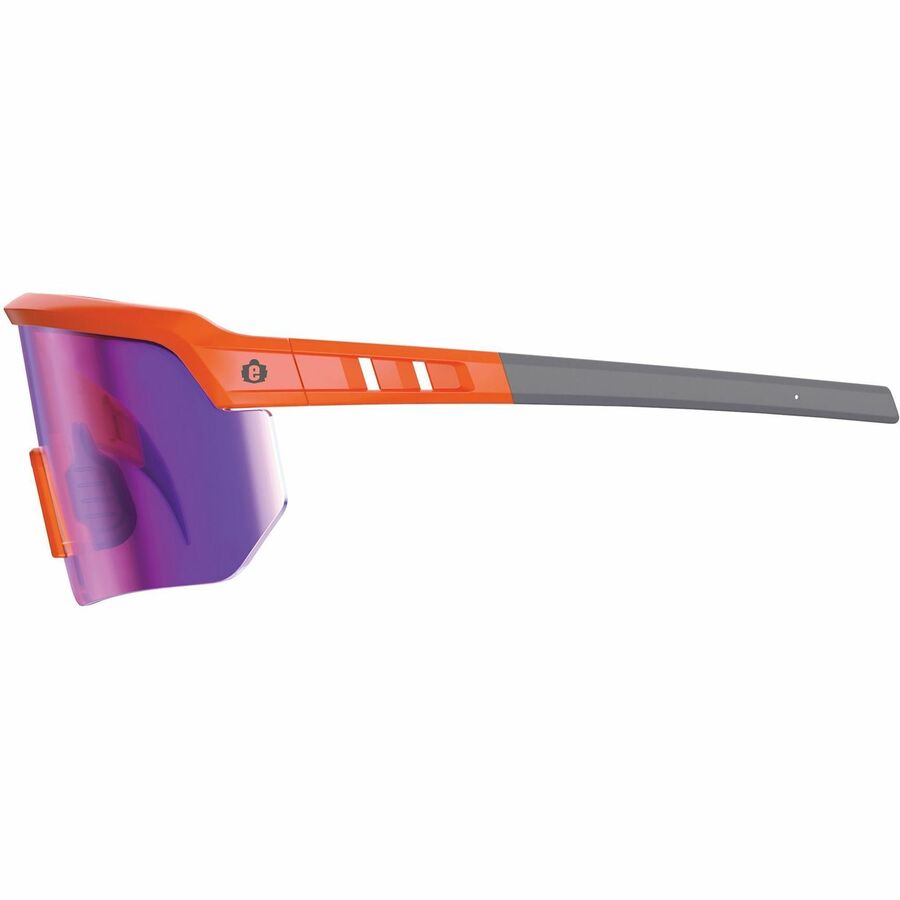 Ergodyne Aegir Enhanced Anti-Fog Safety Glasses, Purple Mirror Lens, Orange Frame, Polycarbonate/Rubber, Non-slip, Sweat Resistant, Lightweight, Durable, Adjustable Temple, Vented, Wraparound Design, 1 Each