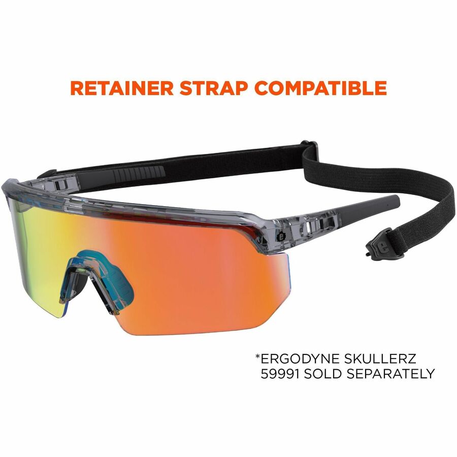 Ergodyne Aegir Enhanced Anti-Fog Safety Glasses, Orange Mirror Lens, Clear Smoke Frame, Polycarbonate/Rubber, Non-slip, Lightweight, Impact Resistant, Adjustable Temple, 1 Each