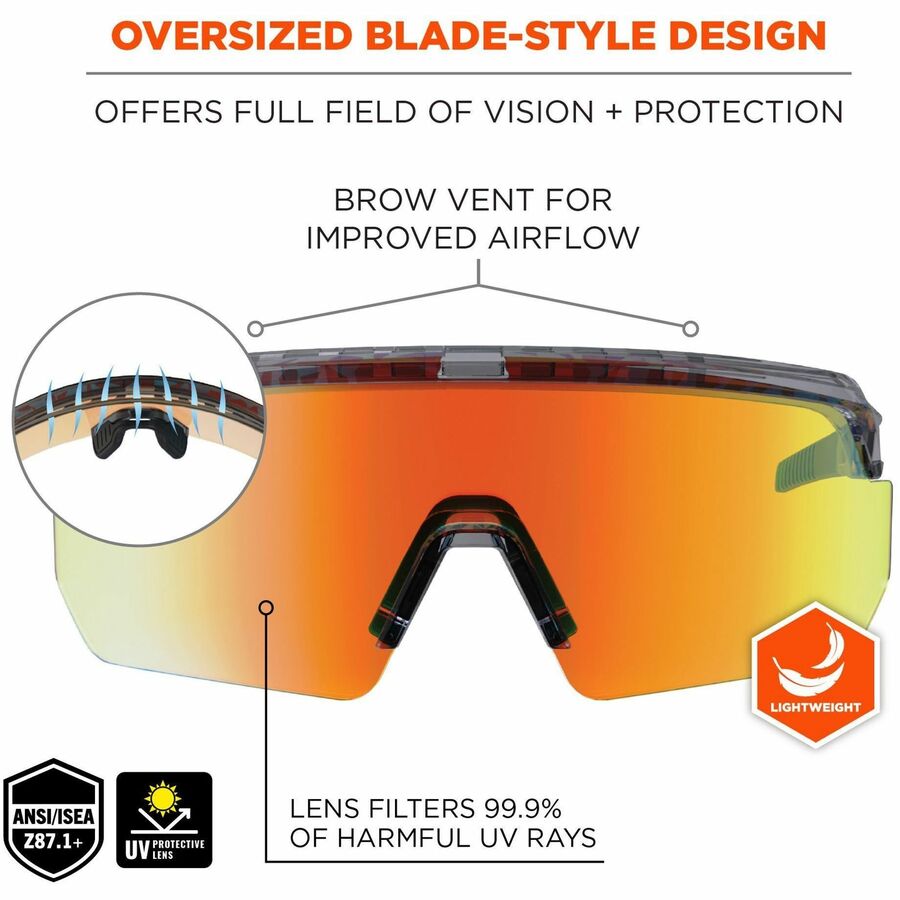 Ergodyne Aegir Enhanced Anti-Fog Safety Glasses, Orange Mirror Lens, Clear Smoke Frame, Polycarbonate/Rubber, Non-slip, Lightweight, Impact Resistant, Adjustable Temple, 1 Each