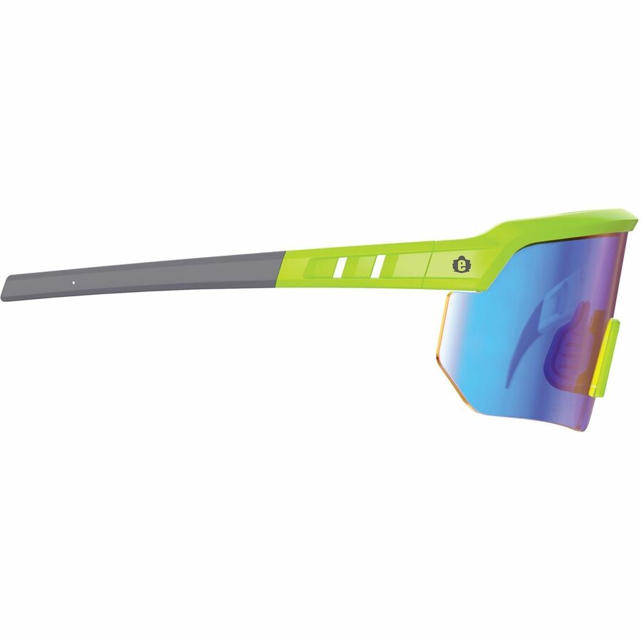Ergodyne Aegir Enhanced Anti-Fog Safety Glasses, Blue Mirror Lens, Lime Frame, Polycarbonate/Rubber, Non-slip, Sweat Resistant, Lightweight, Impact Resistant, Adjustable Temple, 1 Each