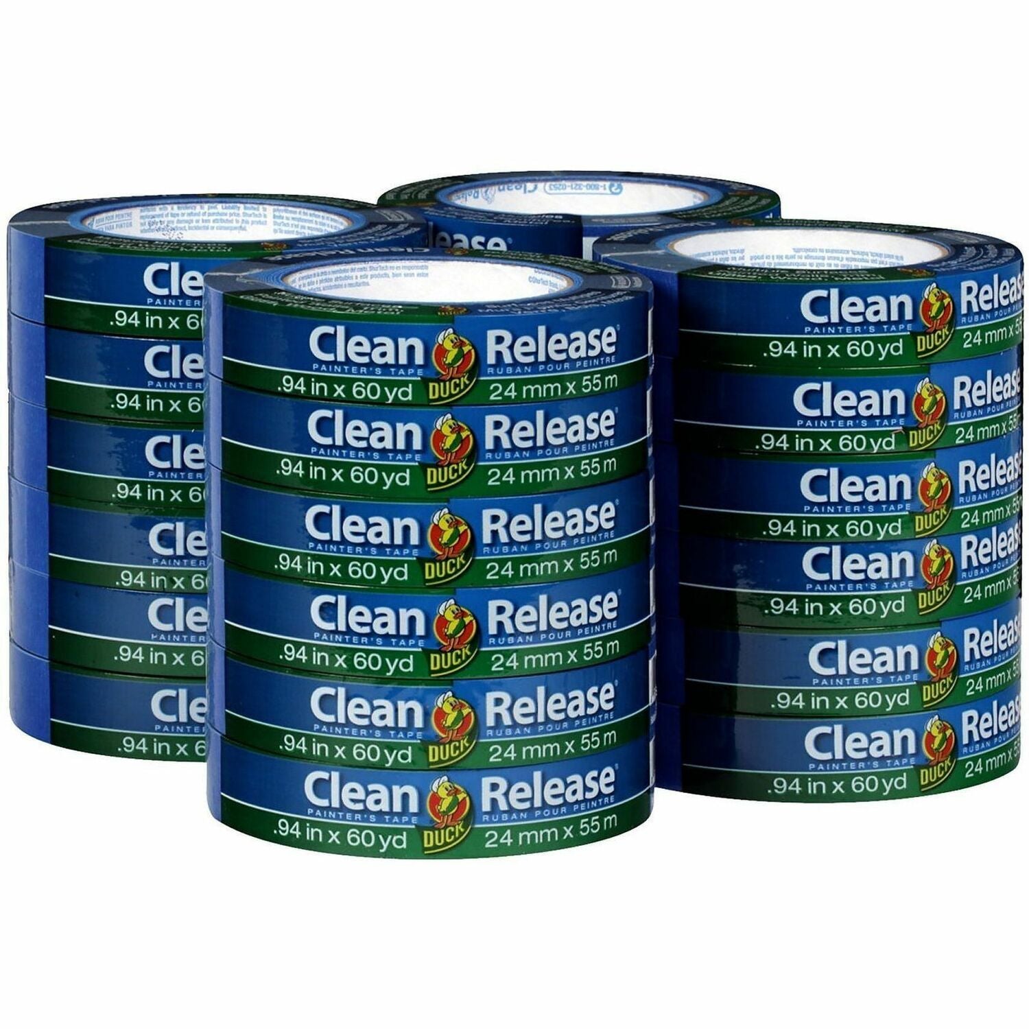 Duck Clean Release Blue Painter's Tape, 0.94" x 60 yd, 5.3 mil Thickness, 3" Core, UV Resistant, Crepe Paper, Blue, 24 Pack