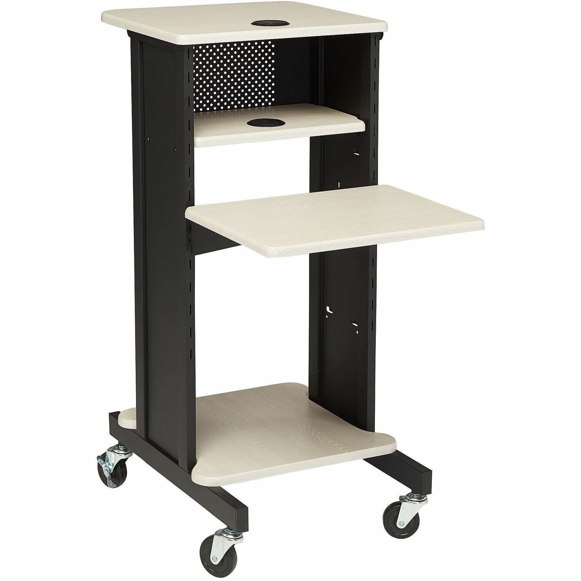 Oklahoma Sound® Premium Presentation Cart, Surface Color: Ivory Woodgrain/Black, Frame Color: Black