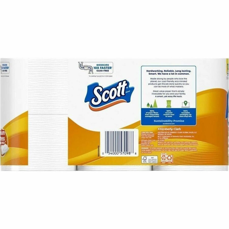 Scott ComfortPlus Toilet Paper, 1 Ply, 231 Sheets per Roll, White, 4 Rolls per Carton