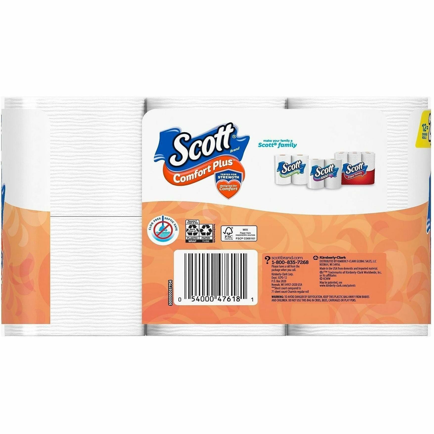 Scott ComfortPlus Toilet Paper, 1 Ply, 231 Sheets per Roll, White, 4 Rolls per Carton