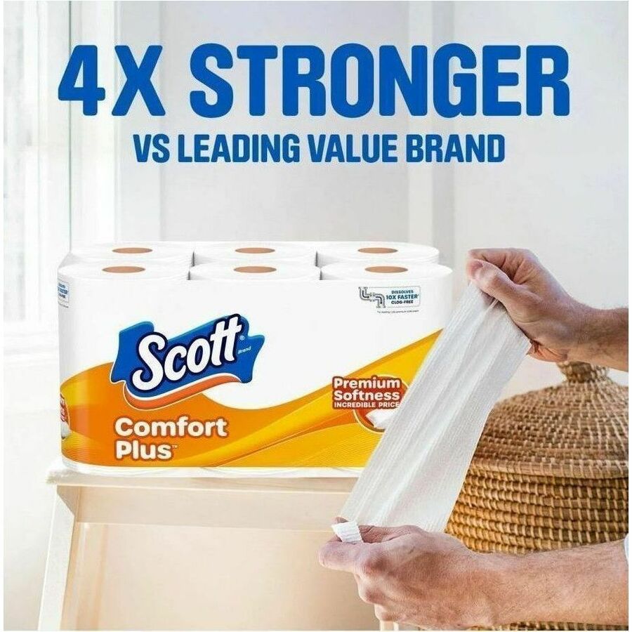 Scott ComfortPlus Toilet Paper, 1 Ply, 231 Sheets per Roll, White, 4 Rolls per Carton