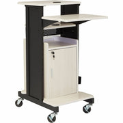 Oklahoma Sound® Premium Plus Presentation Cart with Storage Cabinet, Surface Color: Ivory Woodgrain/Black, Frame Color: Black